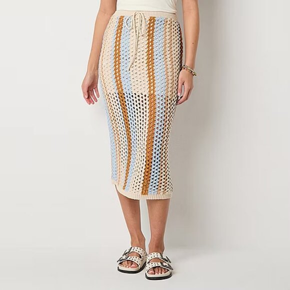 a.n.a Crochet Womens High Rise Midi Pencil Skirt, Natural Sz L 925301 - Picture 3 of 3